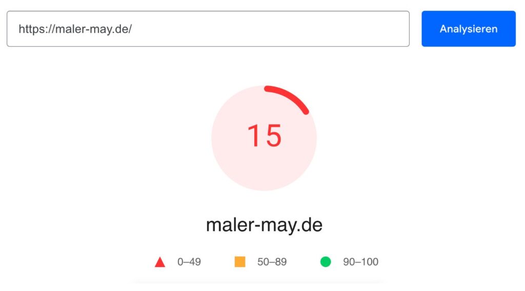 Pagespeed und SEO-Optimierung Vorher